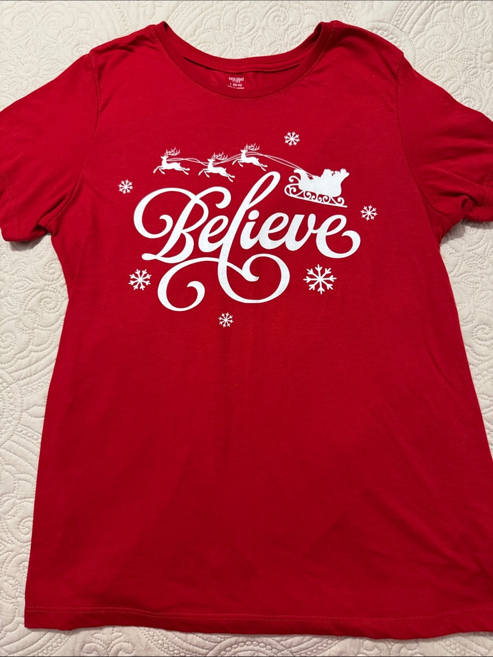 Believe Holiday Christmas Graphic Tee - Red
